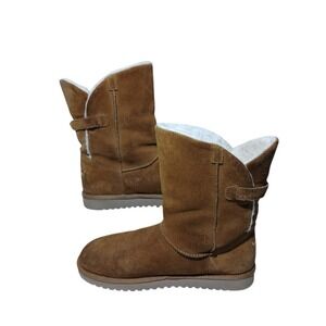 Koolaburra by UGG Wom Sz 11 Alamie Short Chestnut Brown Suede Bootie Boots #1429